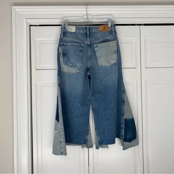 We The Free People Ripple Patchwork Wide Leg Kick Flare Cropped Jeans | Size 27