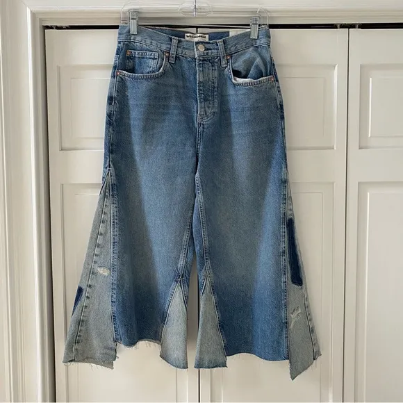 We The Free People Ripple Patchwork Wide Leg Kick Flare Cropped Jeans | Size 27