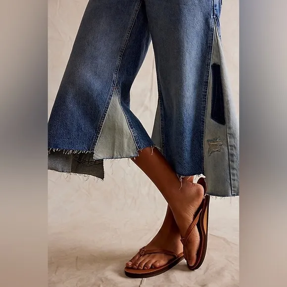 We The Free People Ripple Patchwork Wide Leg Kick Flare Cropped Jeans | Size 27