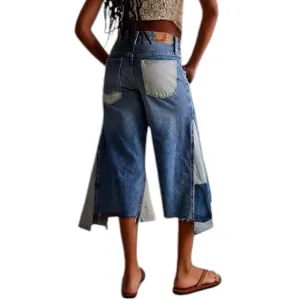 We The Free People Ripple Patchwork Wide Leg Kick Flare Cropped Jeans | Size 27