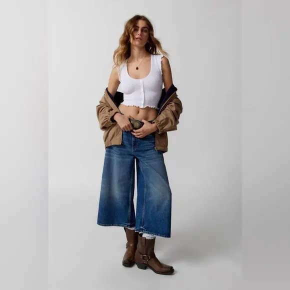 We The Free People Ripple Patchwork Wide Leg Kick Flare Cropped Jeans | Size 27