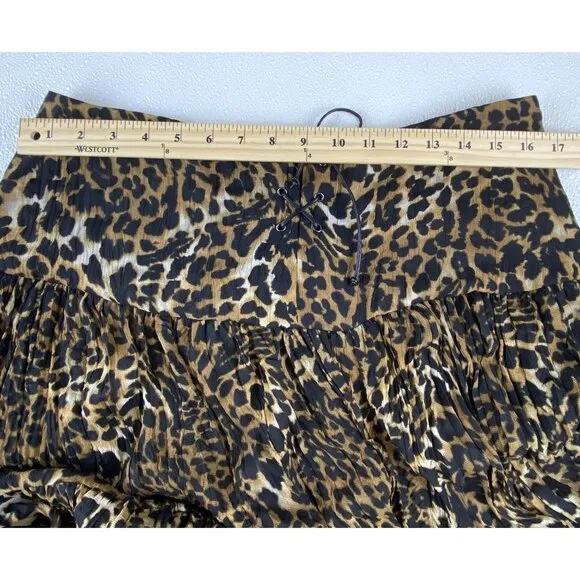 Western Boho Chic Cowgirl Multi Tiered Leopard Long Skirt Elastic Waist 12 VTG