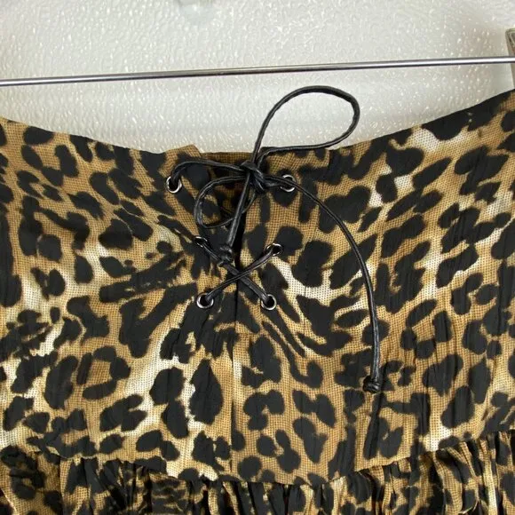 Western Boho Chic Cowgirl Multi Tiered Leopard Long Skirt Elastic Waist 12 VTG