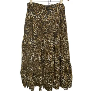 Western Boho Chic Cowgirl Multi Tiered Leopard Long Skirt Elastic Waist 12 VTG