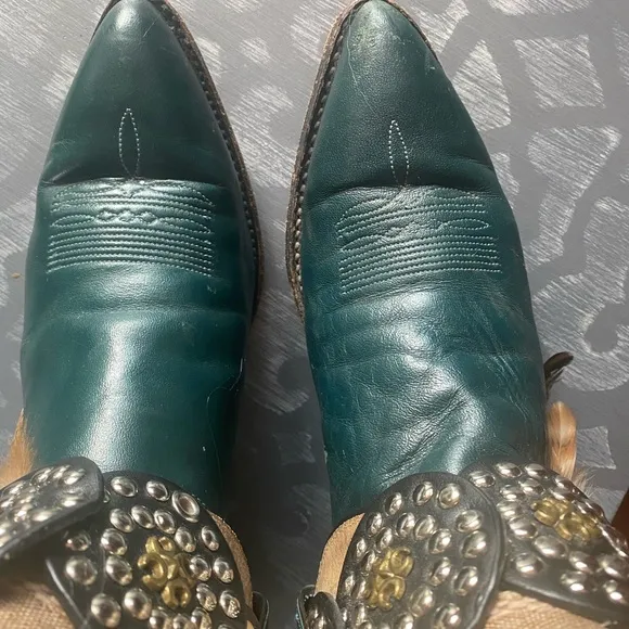 Western cowboy boots upcycled green women’s size 10