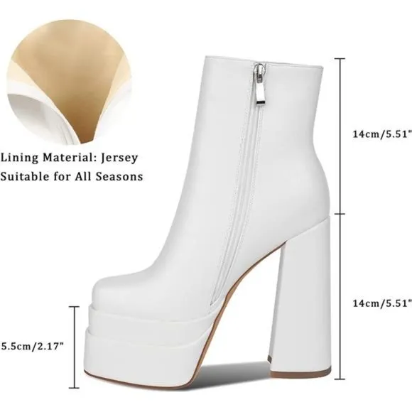 wetkiss Platform Boots Platform, Chunky Heel, Square Toe and Side Zipper Design