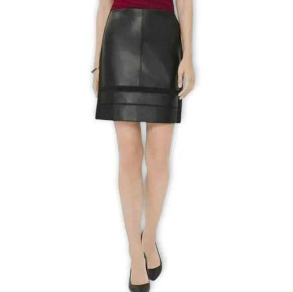 WHBM Mixed Textured Faux Leather Mini Skirt