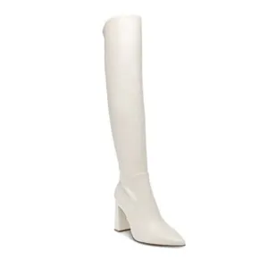 Wild Pair Eileene White Bone Size 9 Faux Leather Pointed Toe Knee High Boots W