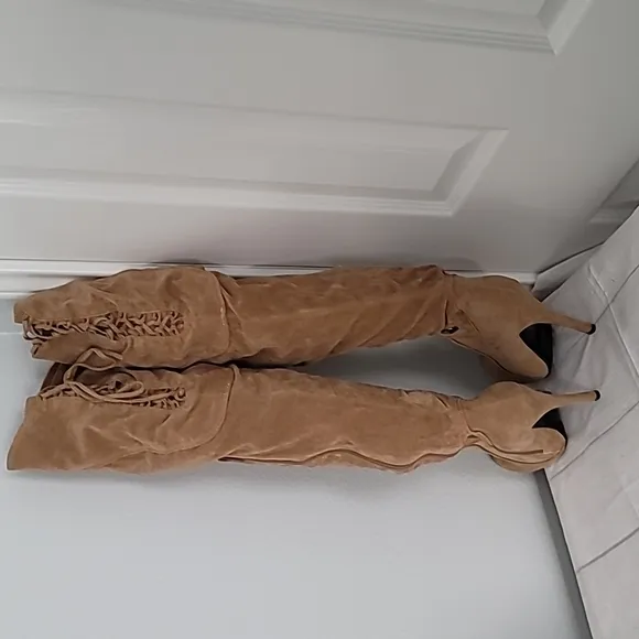 Wild pair over the knee long suede stilettos heels boots