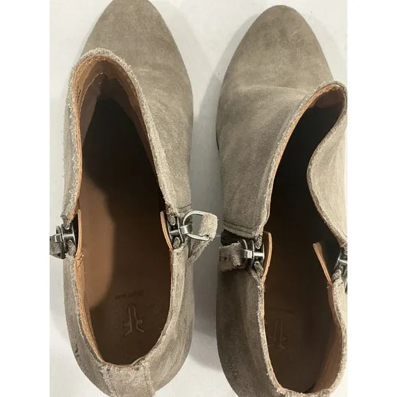 Womans Frye 8.5 M Taupe Suede Zip Ankle Western Boho Boots