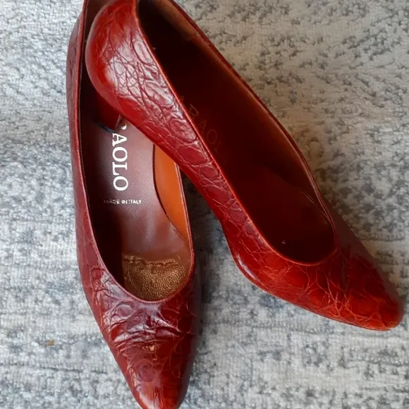 **WOMEN Maraolo Italy  Brown Alligator Leather Pumps Heels Shoes sz 9.5