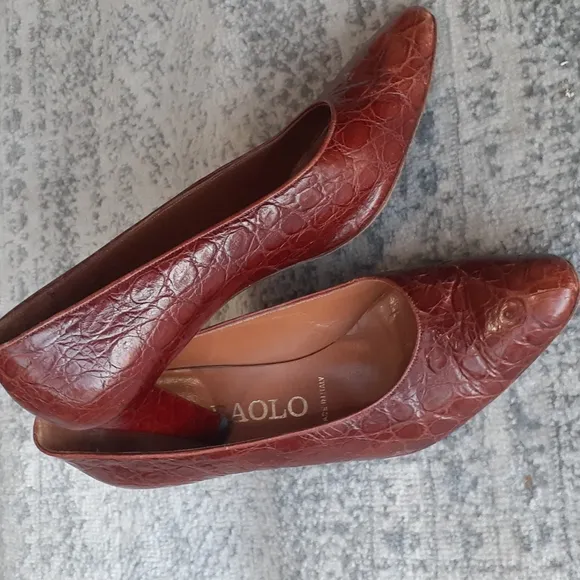 **WOMEN Maraolo Italy  Brown Alligator Leather Pumps Heels Shoes sz 9.5