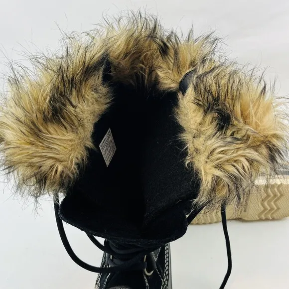 Womens 8 Sorel Joan of Arctic Boot Black Quarry‎ Suede Faux Fur Laces Waterproof