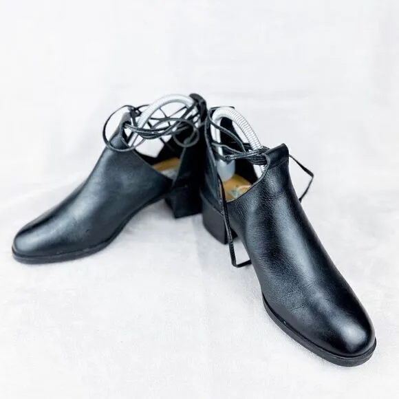 Women's Black Leather Vintage Booties, Size US 7.5M
