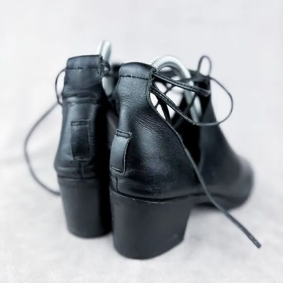 Women's Black Leather Vintage Booties, Size US 7.5M