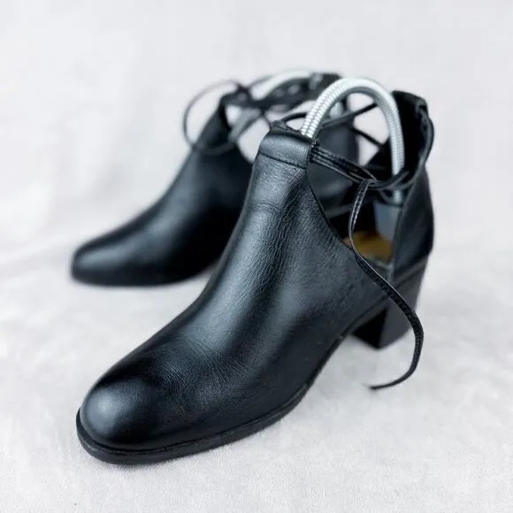Women's Black Leather Vintage Booties, Size US 7.5M