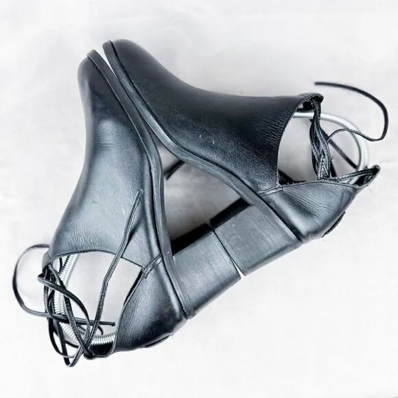 Women's Black Leather Vintage Booties, Size US 7.5M