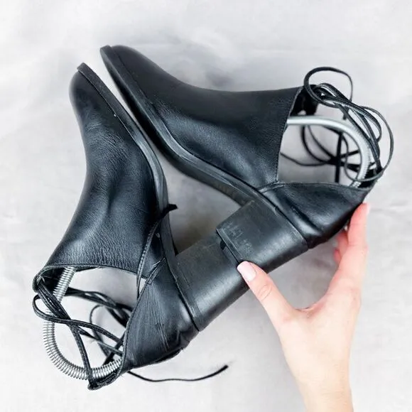 Women's Black Leather Vintage Booties, Size US 7.5M