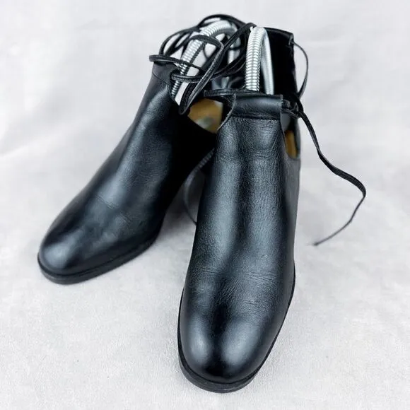 Women's Black Leather Vintage Booties, Size US 7.5M