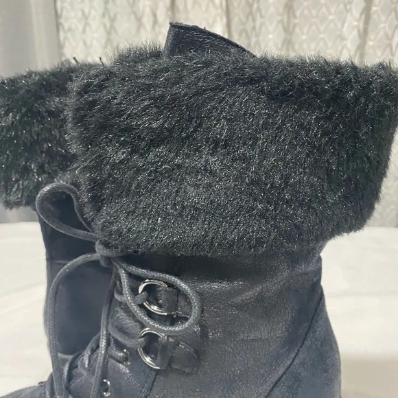 Women's Black Wedge Boots with faux fur like new