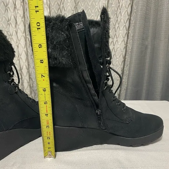 Women's Black Wedge Boots with faux fur like new