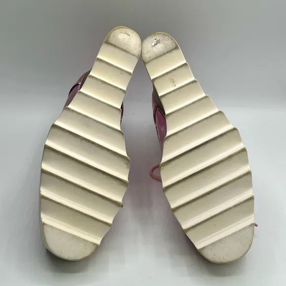 Womens Brogue Patent Leather Wedge Heels Creepers Pink Punk Shoes US 7/EU 37