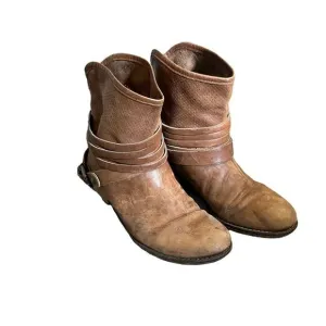 Women's Cuoio Vero Camel Brown Leather Short Boots Booties