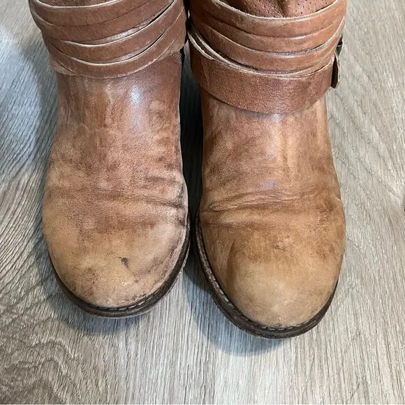 Women's Cuoio Vero Camel Brown Leather Short Boots Booties