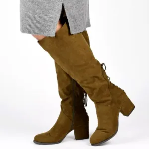 Women's Faux Suede Zipper Block Heel Wide Calf Boot Brown Size 7.5 NWOT