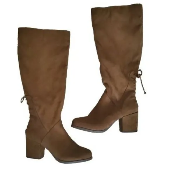 Women's Faux Suede Zipper Block Heel Wide Calf Boot Brown Size 7.5 NWOT