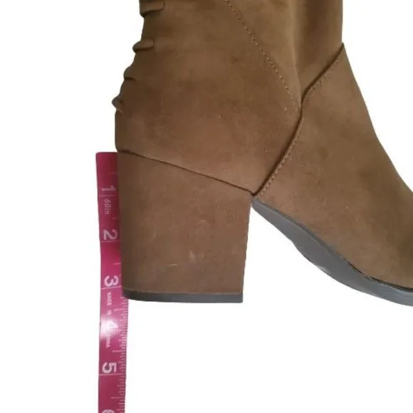 Women's Faux Suede Zipper Block Heel Wide Calf Boot Brown Size 7.5 NWOT