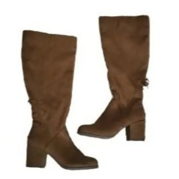Women's Faux Suede Zipper Block Heel Wide Calf Boot Brown Size 7.5 NWOT