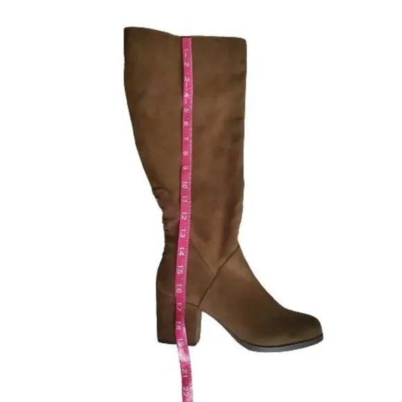 Women's Faux Suede Zipper Block Heel Wide Calf Boot Brown Size 7.5 NWOT