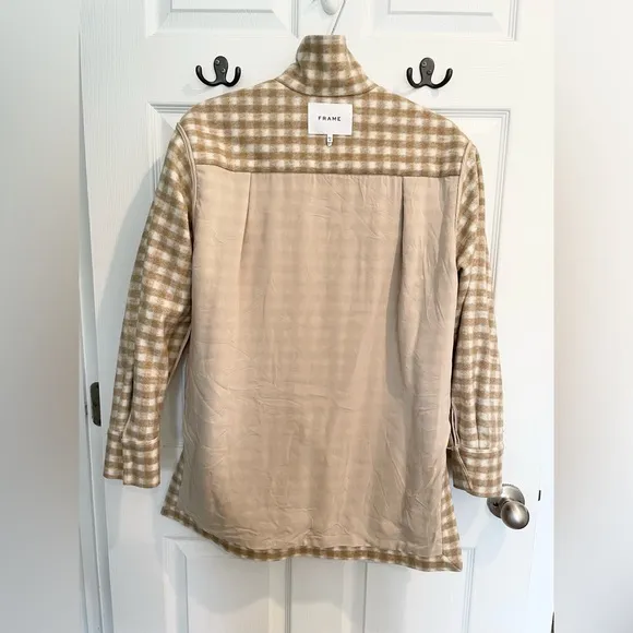 Women’s Frame tan/cream gingham plaid suit jacket sz XS (runs large)