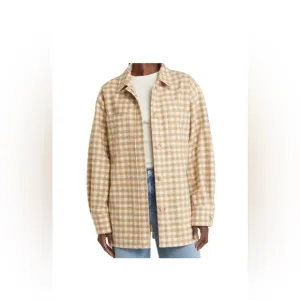 Women’s Frame tan/cream gingham plaid suit jacket sz XS (runs large)