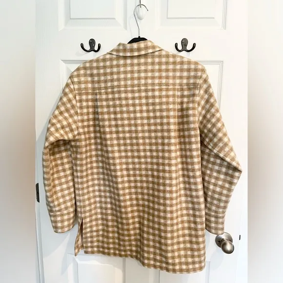 Women’s Frame tan/cream gingham plaid suit jacket sz XS (runs large)