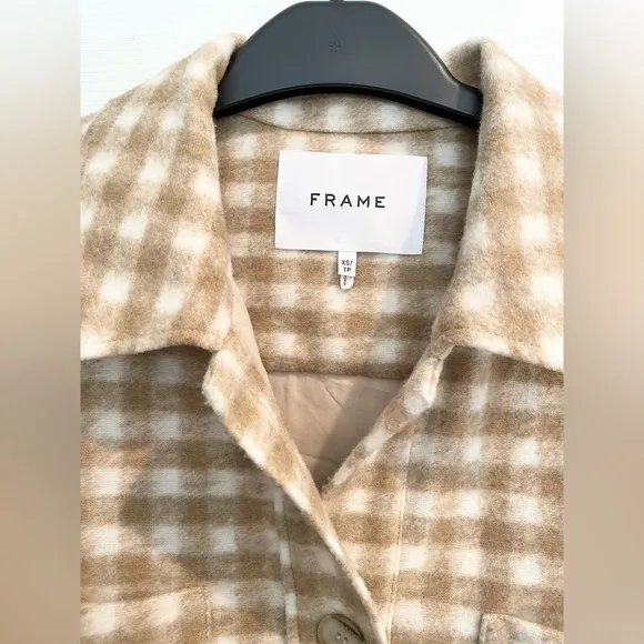 Women’s Frame tan/cream gingham plaid suit jacket sz XS (runs large)