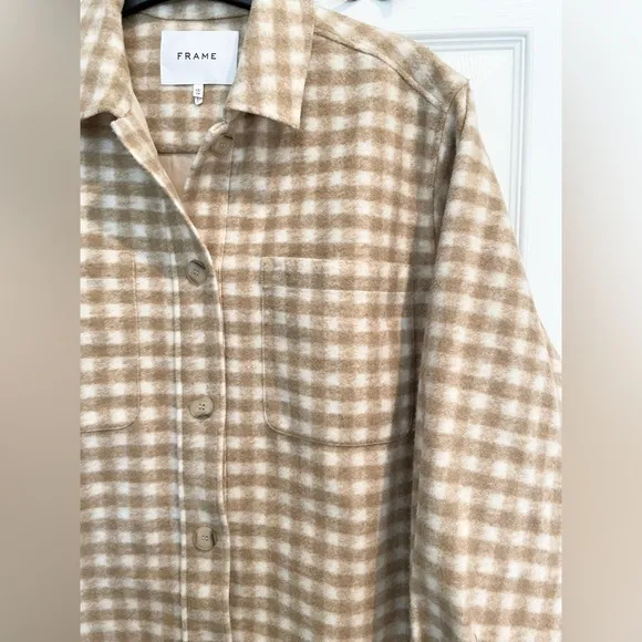 Women’s Frame tan/cream gingham plaid suit jacket sz XS (runs large)
