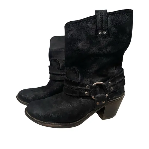 Women's Frye &quot;Carmen Harness&quot; Short Black Leather Boots 9