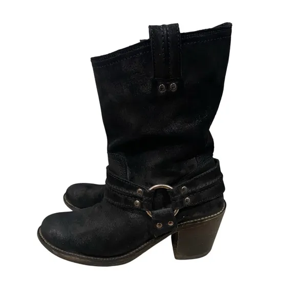 Women's Frye &quot;Carmen Harness&quot; Short Black Leather Boots 9