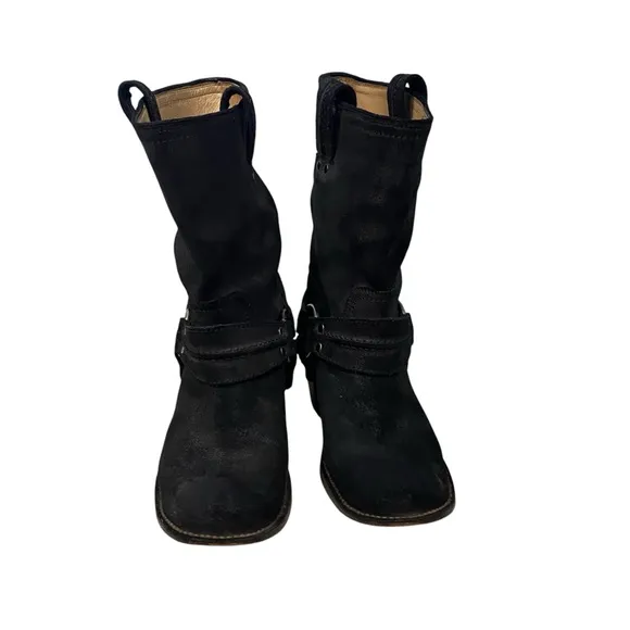 Women's Frye &quot;Carmen Harness&quot; Short Black Leather Boots 9
