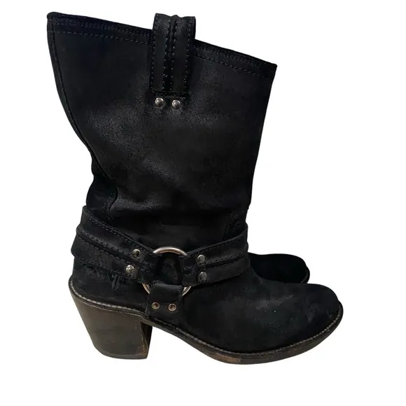 Women's Frye &quot;Carmen Harness&quot; Short Black Leather Boots 9