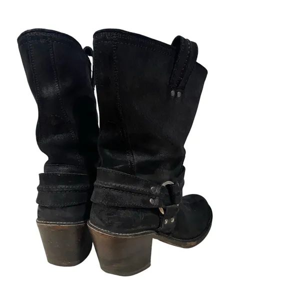 Women's Frye &quot;Carmen Harness&quot; Short Black Leather Boots 9