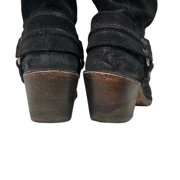 Women's Frye &quot;Carmen Harness&quot; Short Black Leather Boots 9