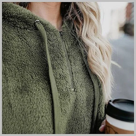 Women's Fuzzy Hoodies Sport Pullover Hoodie Grass Green