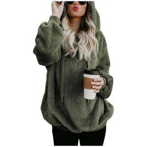 Women's Fuzzy Hoodies Sport Pullover Hoodie Grass Green