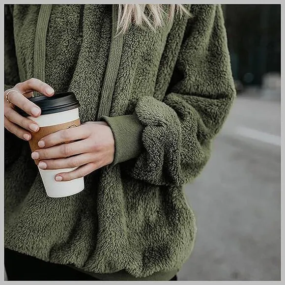Women's Fuzzy Hoodies Sport Pullover Hoodie Grass Green