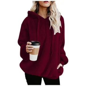 Women's Fuzzy Hoodies Sport Pullover Hoodie Wine Red