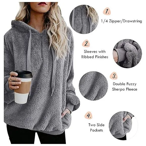 Women's Fuzzy Hoodies Sport Pullover Hoodie Wine Red