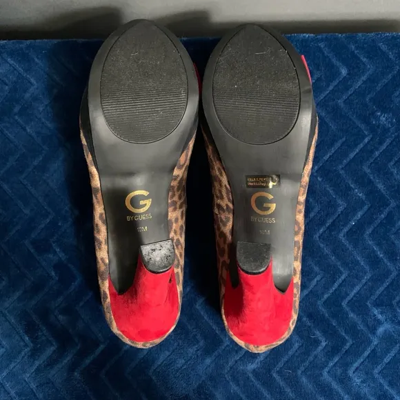Women's Guess Heels, Size 10M, Leopard Print, Red Bow